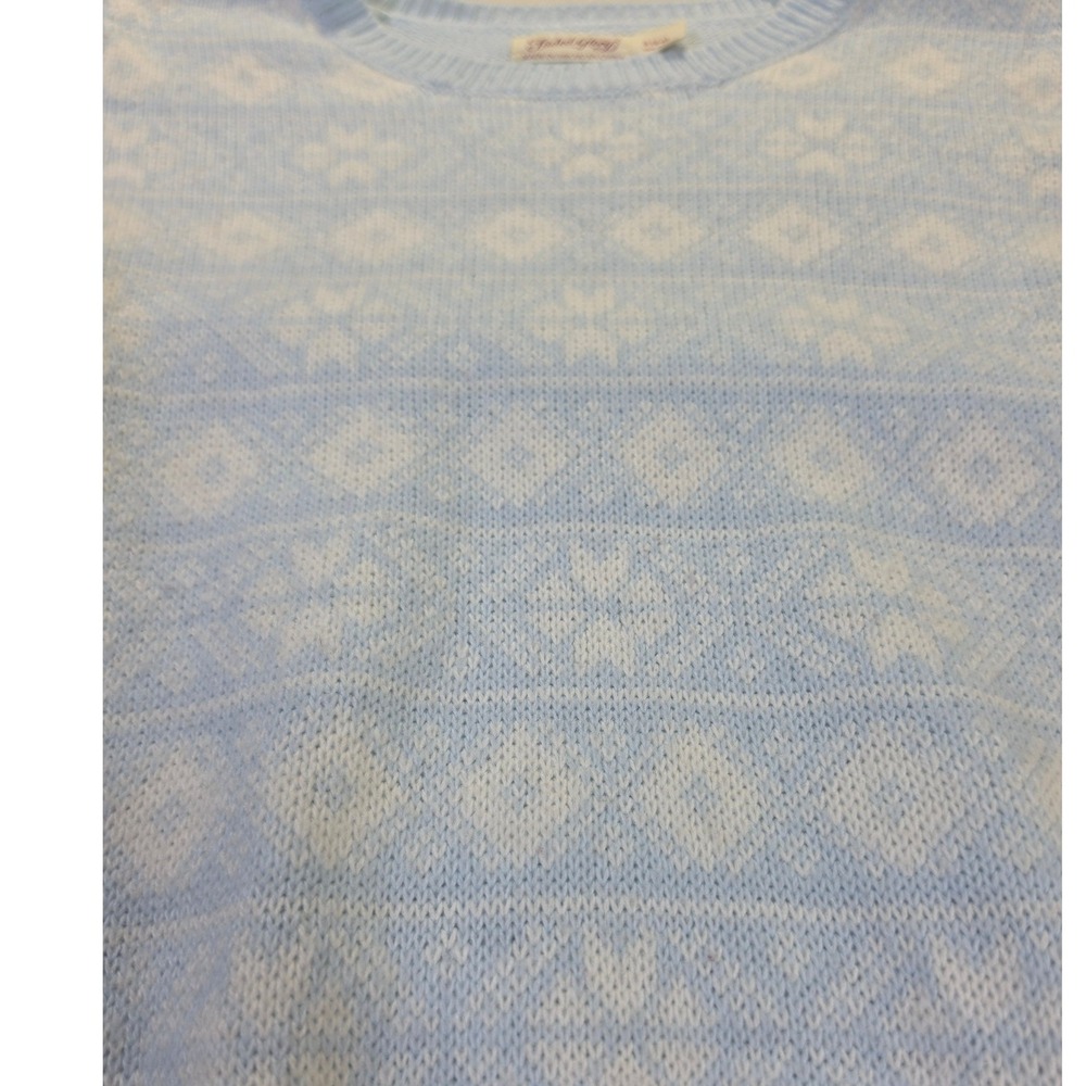 Faded Glory Womens Blue White Fair Isle Snowflake Knit Crew Nk Sweater Small 4-6 - Picture 2 of 7